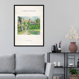 Plakat w ramie Camille Pissarro "Domy w Peasant Eragny" - reprodukcja z napisem. Plakat z passe partout