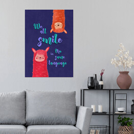 Plakat samoprzylepny Lamy z napisem "We all smile in the same language"