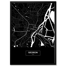 Obraz klasyczny Mapa Szczecina czarno-biała z napisem na czarnym tle