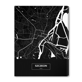 Obraz na płótnie Mapa Szczecina czarno-biała z napisem na czarnym tle