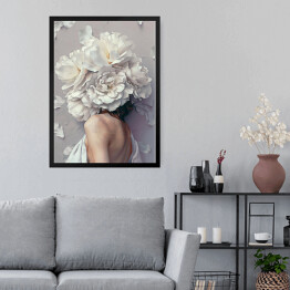 Obraz w ramie Dziewczyna w kwiatach na tle z płatkami kwiatów