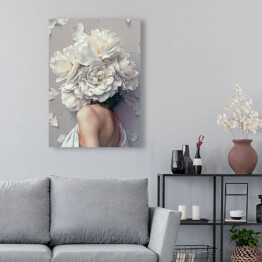 Obraz na płótnie Dziewczyna w kwiatach na tle z płatkami kwiatów