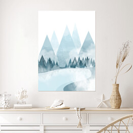 Plakat Polana w górach, las - ilustracja