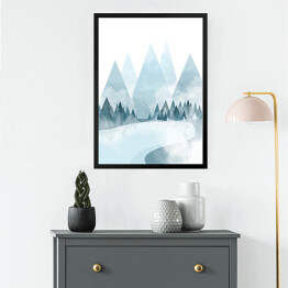 Obraz w ramie Polana w górach, las - ilustracja