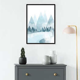 Plakat w ramie Polana w górach, las - ilustracja