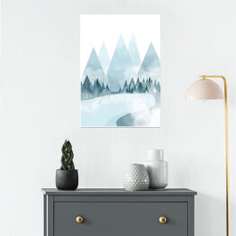 Plakat samoprzylepny Polana w górach, las - ilustracja