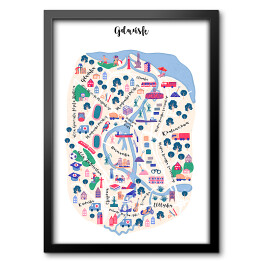Obraz w ramie Kolorowa mapa Gdańska z symbolami