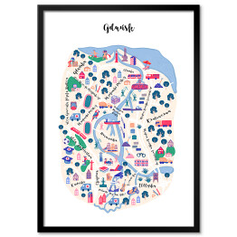 Plakat w ramie Kolorowa mapa Gdańska z symbolami