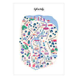 Plakat samoprzylepny Kolorowa mapa Gdańska z symbolami