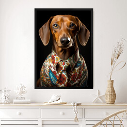 Obraz w ramie Pies jamnik - portret zwierzaka