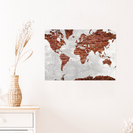Plakat samoprzylepny Mapa świata z motywem ciemnej cegły