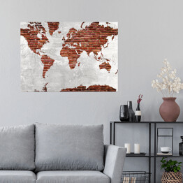 Plakat Mapa świata z motywem ciemnej cegły