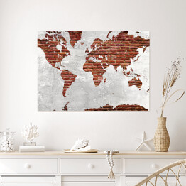 Plakat Mapa świata z motywem ciemnej cegły
