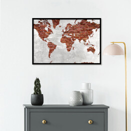 Plakat w ramie Mapa świata z motywem ciemnej cegły