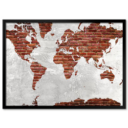 Obraz klasyczny Mapa świata z motywem ciemnej cegły