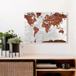 Obraz na płótnie Mapa świata z motywem ciemnej cegły