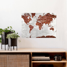 Plakat samoprzylepny Mapa świata z motywem ciemnej cegły