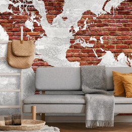 Fototapeta samoprzylepna Mapa świata z motywem ciemnej cegły