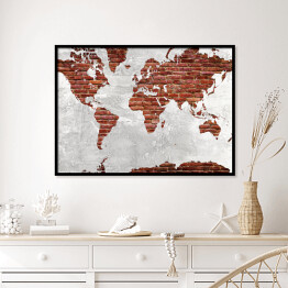 Plakat w ramie Mapa świata z motywem ciemnej cegły