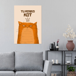 Plakat "Tu rządzi kot" - ilustracja z rudym kotem