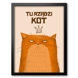 Obraz w ramie "Tu rządzi kot" - ilustracja z rudym kotem