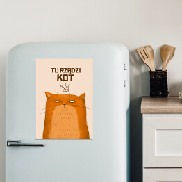 Magnes dekoracyjny "Tu rządzi kot" - ilustracja z rudym kotem