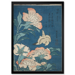 Plakat w ramie Hokusai Katsushika "Peonies and Canary"