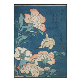 Plakat Hokusai Katsushika "Peonies and Canary"