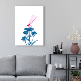 Obraz na płótnie Różowa ważka na niebieskiej roślinie