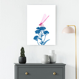 Obraz na płótnie Różowa ważka na niebieskiej roślinie