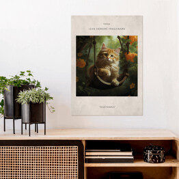 Plakat samoprzylepny Kot portret inspirowany sztuką - Jean Honore Fragonard "Huśtawka"