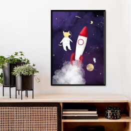 Plakat w ramie Rakieta w kosmosie - ilustracja