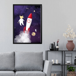 Obraz w ramie Rakieta w kosmosie - ilustracja