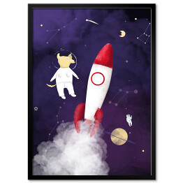 Plakat w ramie Rakieta w kosmosie - ilustracja