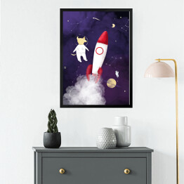Obraz w ramie Rakieta w kosmosie - ilustracja