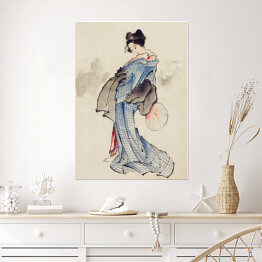 Plakat samoprzylepny Portret kobiety w kimono. Hokusai Katsushika. Reprodukcja