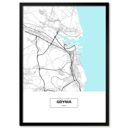 Plakat w ramie Mapa Gdyni z podpisem na białym tle z podpisem na czarnym tle