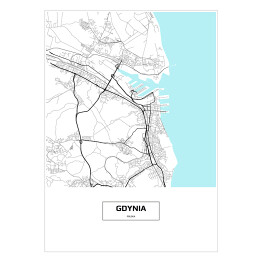 Plakat samoprzylepny Mapa Gdyni z podpisem na białym tle z podpisem na czarnym tle