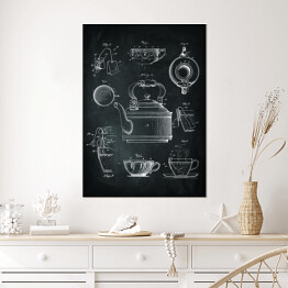 Plakat samoprzylepny Rytuał parzenia herbaty. Czarno biały plakat patentowy 