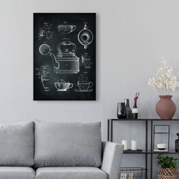Obraz klasyczny Rytuał parzenia herbaty. Czarno biały plakat patentowy 