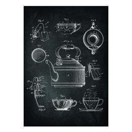 Plakat samoprzylepny Rytuał parzenia herbaty. Czarno biały plakat patentowy 