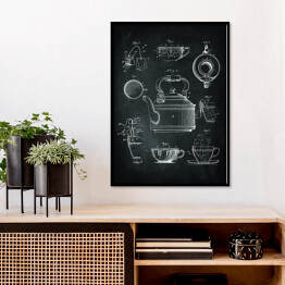 Plakat w ramie Rytuał parzenia herbaty. Czarno biały plakat patentowy 