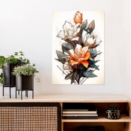 Plakat samoprzylepny Kompozycja geometryczna z rysowanymi kwiatami
