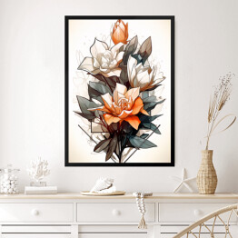 Obraz w ramie Kompozycja geometryczna z rysowanymi kwiatami