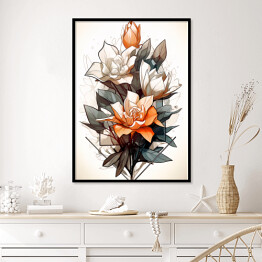 Plakat w ramie Kompozycja geometryczna z rysowanymi kwiatami