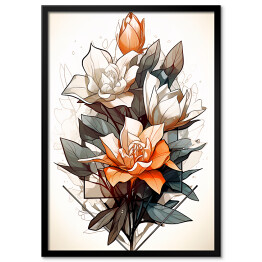 Obraz klasyczny Kompozycja geometryczna z rysowanymi kwiatami