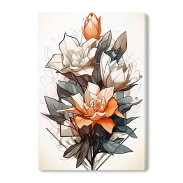 Obraz na płótnie Kompozycja geometryczna z rysowanymi kwiatami