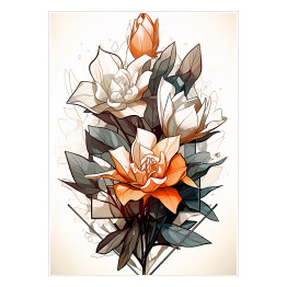 Plakat samoprzylepny Kompozycja geometryczna z rysowanymi kwiatami
