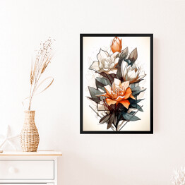 Obraz w ramie Kompozycja geometryczna z rysowanymi kwiatami