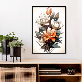 Plakat w ramie Kompozycja geometryczna z rysowanymi kwiatami